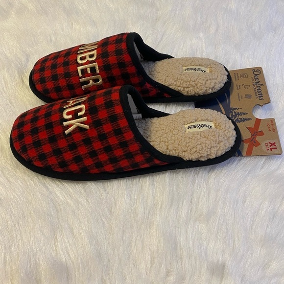 Dearfoams Slippers Mens Size XL 13-14 Red Plaid Slumber Jack Slip On Shoes - Picture 7 of 8
